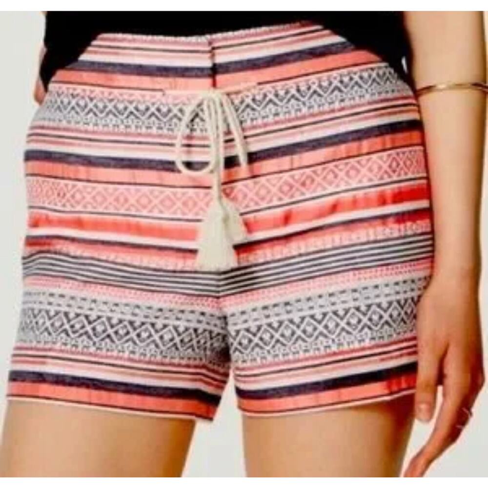 LOFT Riviera Jacquard Stripe Shorts Size 6 Tassel Tie Cotton Blend Boho - Picture 3 of 12